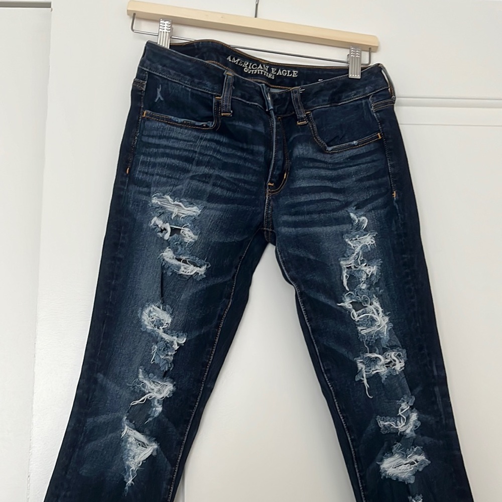 American Eagle Dark Wash Ripped Skinny Jeans
